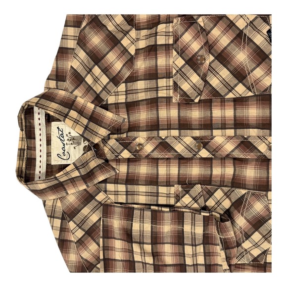 Coastal Brand Mens Plaid Snap Button Short‎ Sleeve Western Shirt Large Brown Tan - Picture 3 of 11